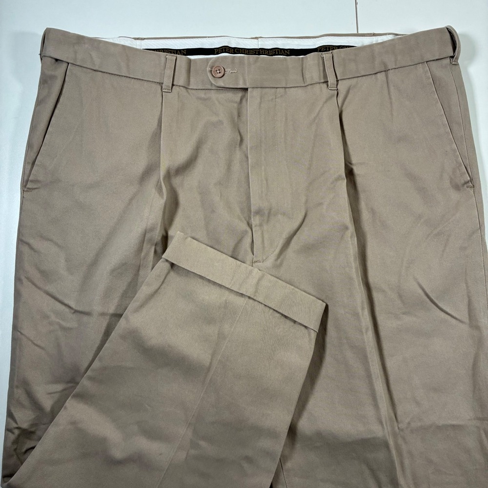 Peter Christian‎ Chino Pants 42x25 Tan Pleated Cuffed Trousers 90s (Tag 44x31)